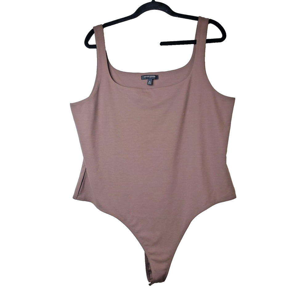 Banana Republic Womens XL Brown Thong Bodysuit Stretch Square Neck